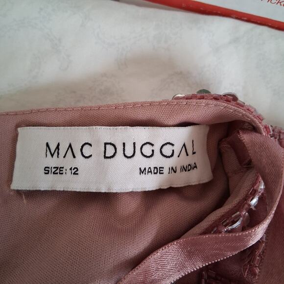 MAC DUGGAL Jewel Lined Neck Long Sleeve Tea Length Rosewood Floral Beaded Sz 12 - Picture 6 of 14